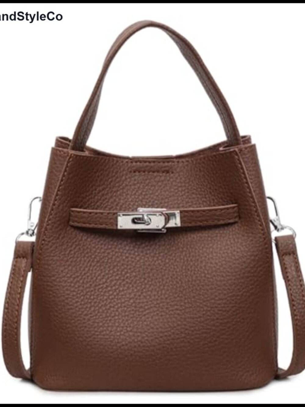 Women's Faux Leather Bucket Bag Purse with Top Handle & Crossbody Strap